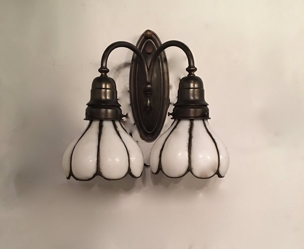 Double Oval BackSconce with Leaded Glass Shades